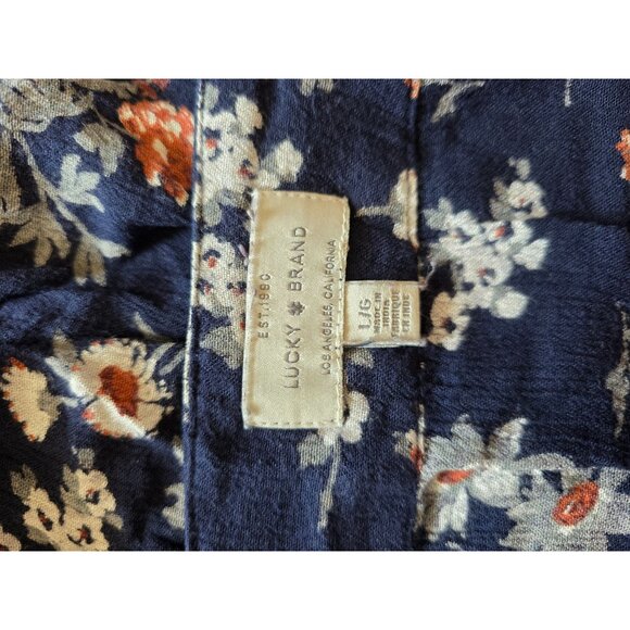Lucky Brand Floral Blouse L/S Bohemian Style Navy & Red Womens L Cropped - Picture 5 of 7